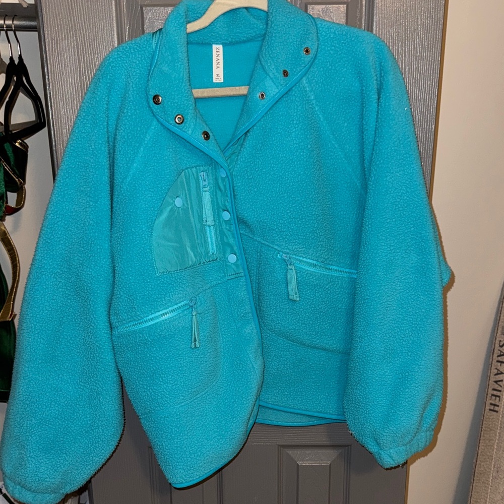 Zenana Turquoise Fleece Jacket